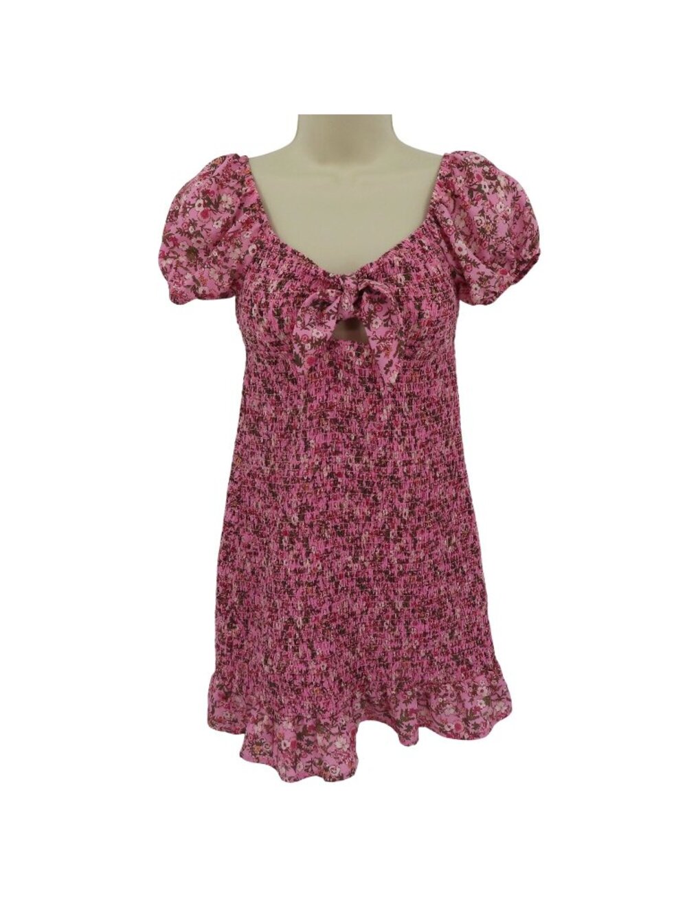 Madden NYC Womens Small Pink Flower Floral Puckered Bodycon Sundress Dress Chic